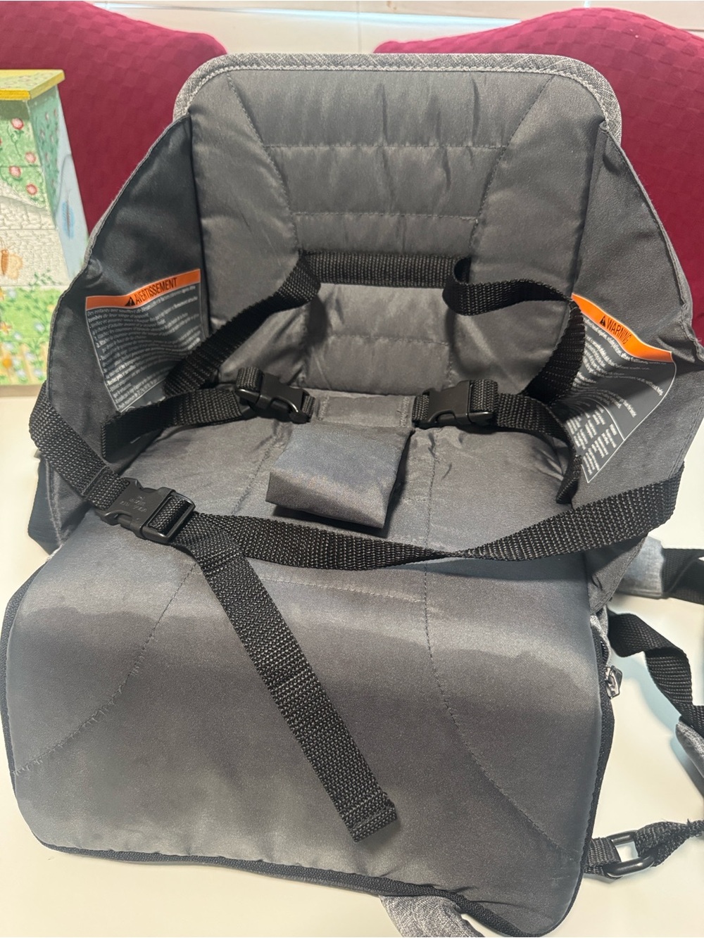Portable Gray Kids Booster Seat with Secure Straps